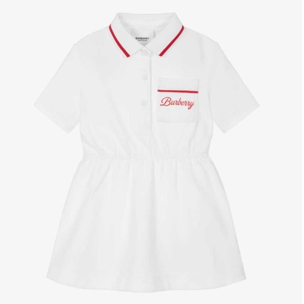 BRAND NEW BURBERRY Logo Script Print Cotton Pique Polo Shirt Dress